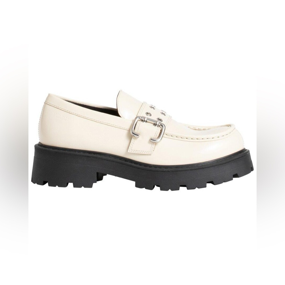 Vagabond Off-White Cosmo Platform Oxford Loafers with Grommet Detail and Buckle - Picture 3 of 5